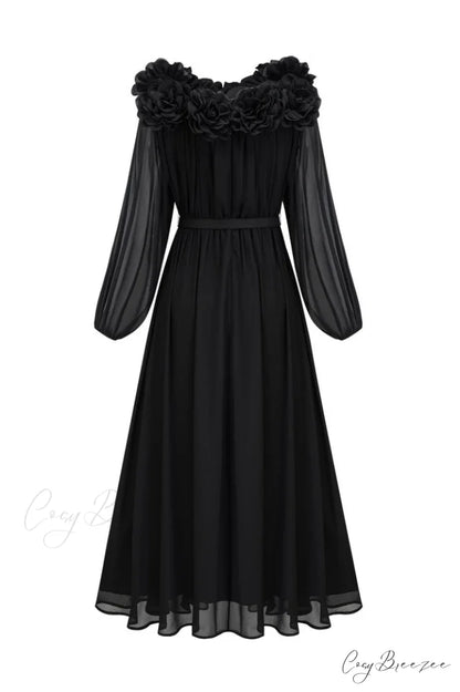 Ascella Flower Stylish Shoulder Maxi Dress