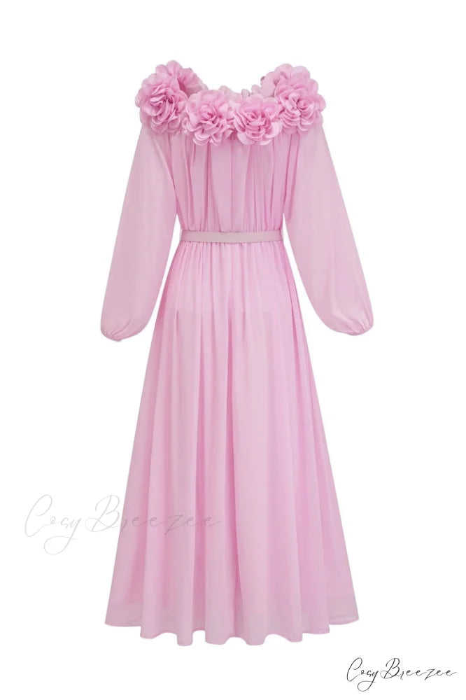 Ascella Flower Stylish Shoulder Maxi Dress