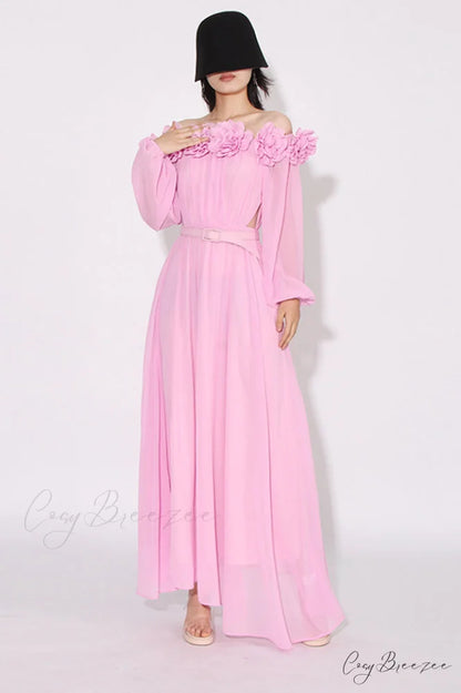 Ascella Flower Stylish Shoulder Maxi Dress