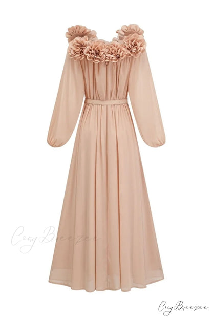 Ascella Flower Stylish Shoulder Maxi Dress