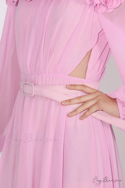 Ascella Flower Stylish Shoulder Maxi Dress