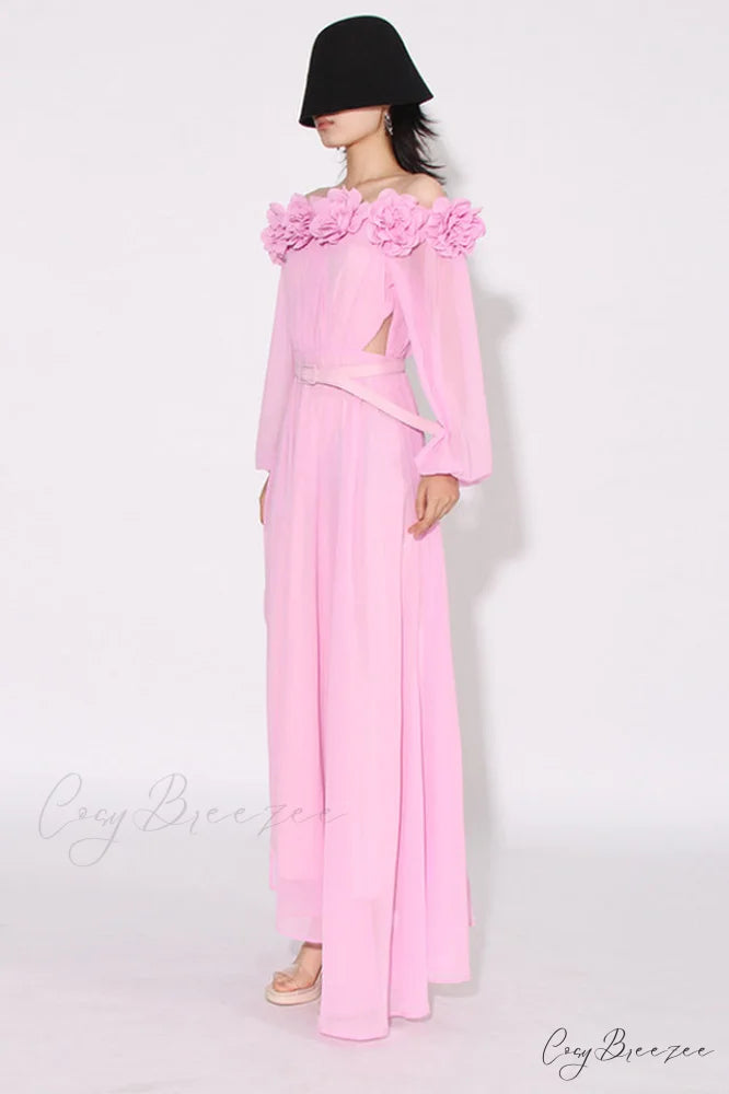 Ascella Flower Stylish Shoulder Maxi Dress