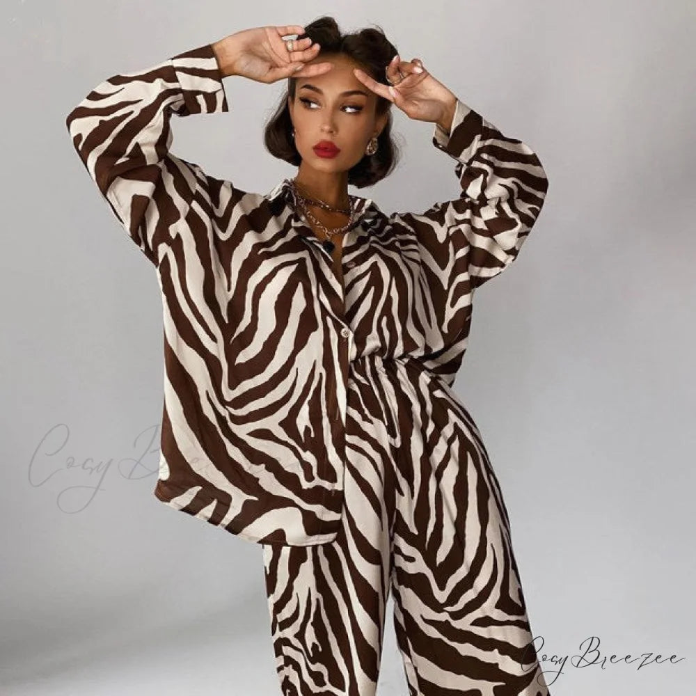 ASHA ZEBRA Stylish TWO PIECE SET Black / L