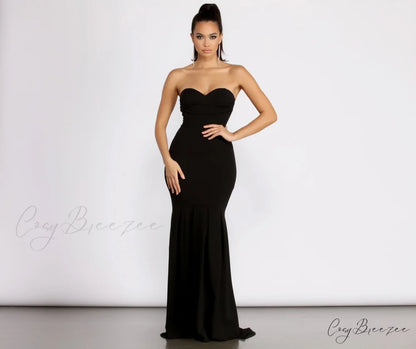 Aspyn Strapless Sweetheart Charming Mermaid Formal Dress BLACK / XS