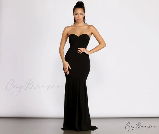 Aspyn Strapless Sweetheart Charming Mermaid Formal Dress BLACK / XS