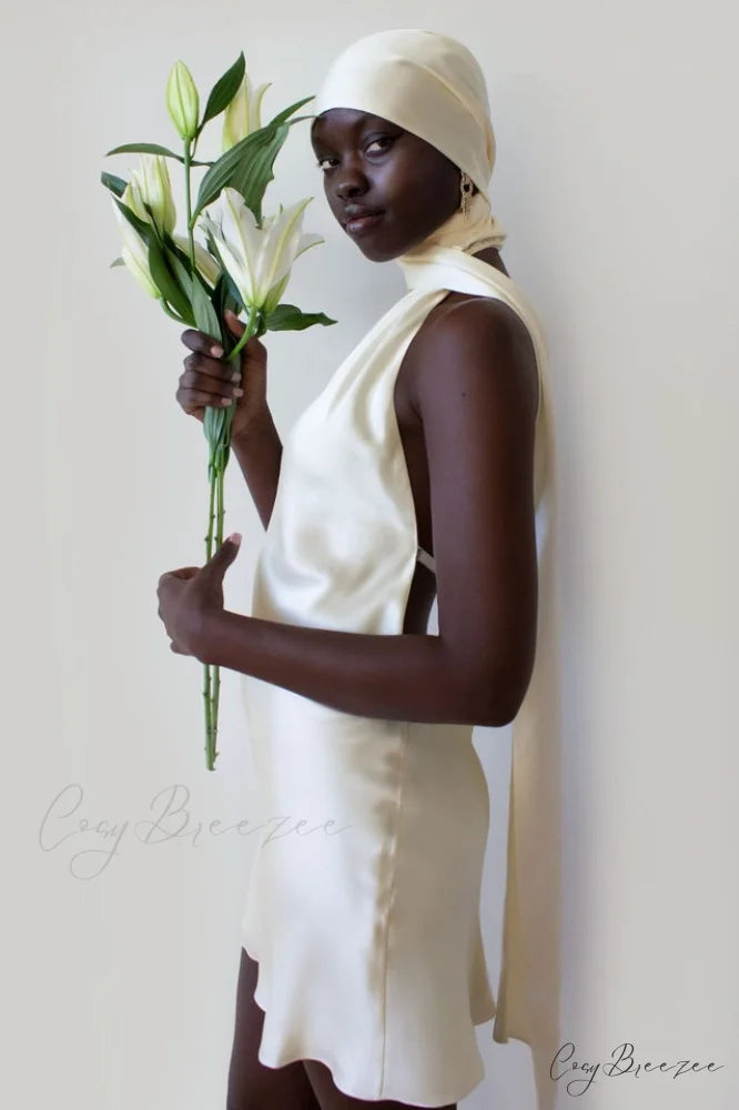 Astrella Neck Wrap Charming Midi A-Line Dress L / Ivory