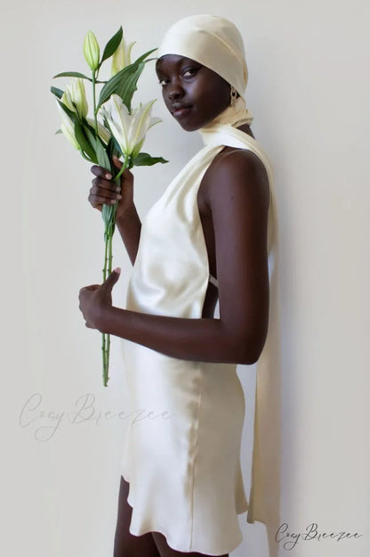 Astrella Neck Wrap Charming Midi A-Line Dress L / Ivory