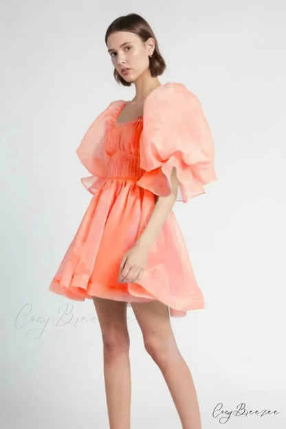 Astrid Tie Stylish Back Mini Dress S / Orange