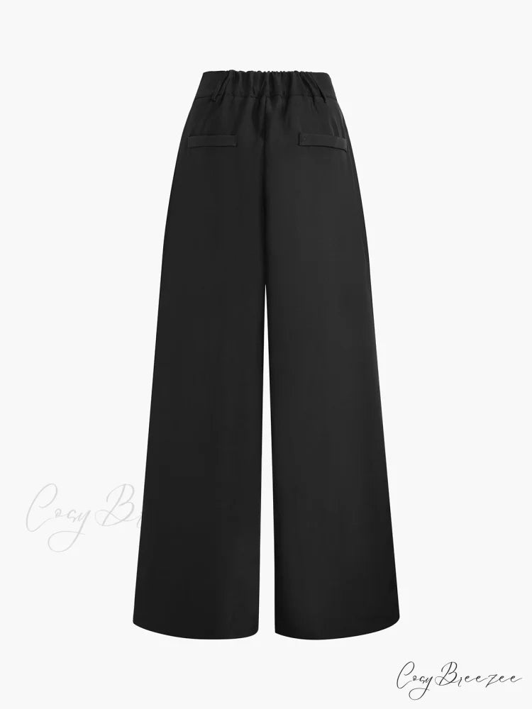 Asymmetric Buttoned Wide Trendy Leg Dress Pants