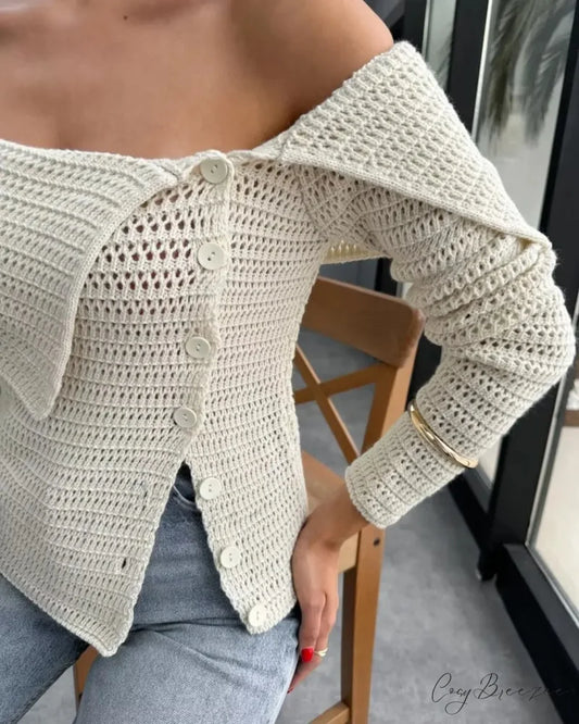 Asymmetric Design Slant Collar Button Cardigan cardigans-241228