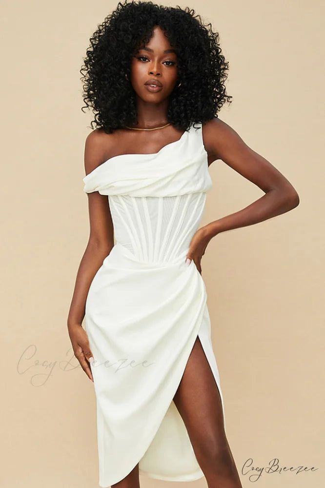Asymmetric Drape Stylish Midi Corset Dress