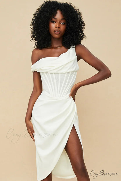 Asymmetric Drape Stylish Midi Corset Dress