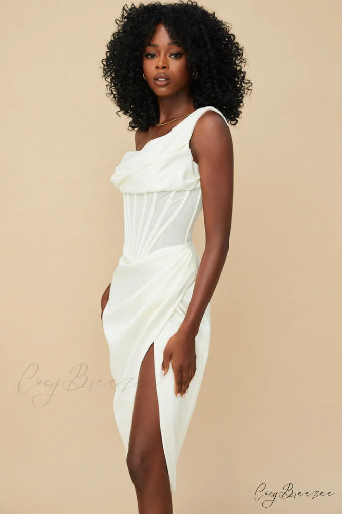 Asymmetric Drape Stylish Midi Corset Dress