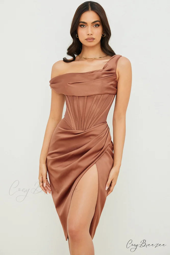Asymmetric Drape Stylish Midi Corset Dress