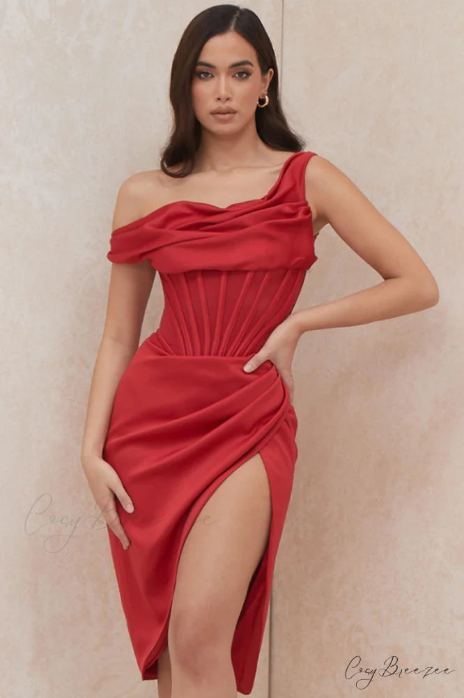 Asymmetric Drape Stylish Midi Corset Dress