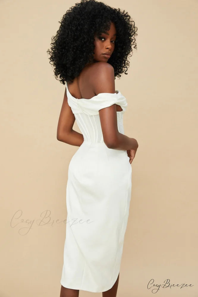 Asymmetric Drape Stylish Midi Corset Dress