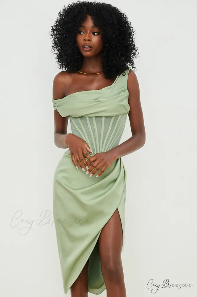 Asymmetric Drape Stylish Midi Corset Dress