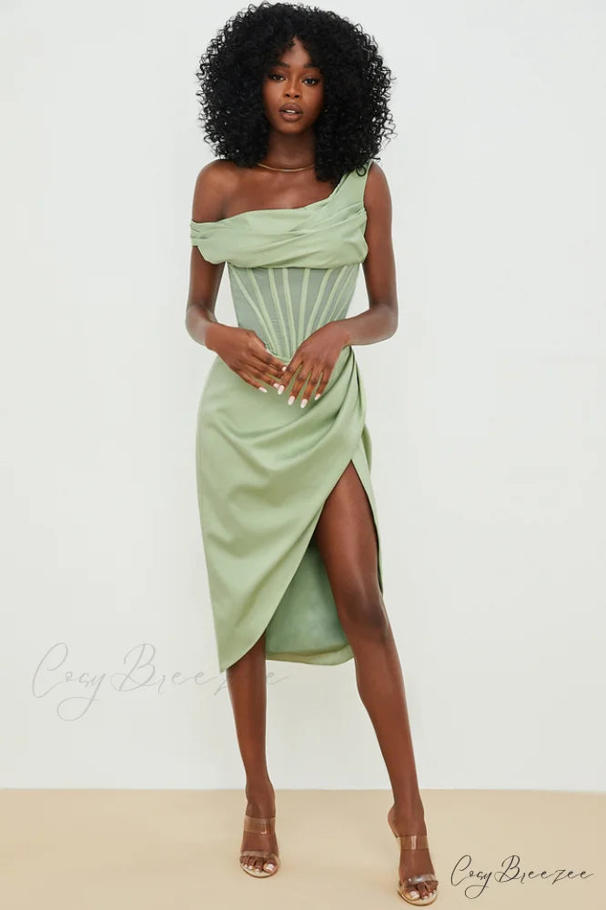 Asymmetric Drape Stylish Midi Corset Dress