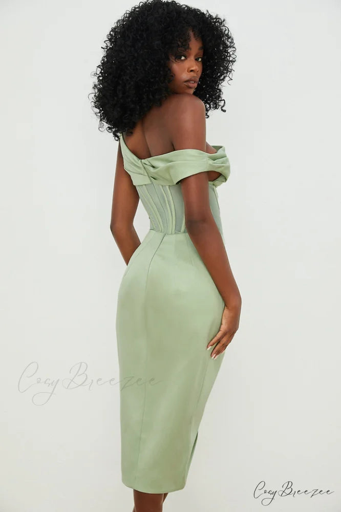 Asymmetric Drape Stylish Midi Corset Dress