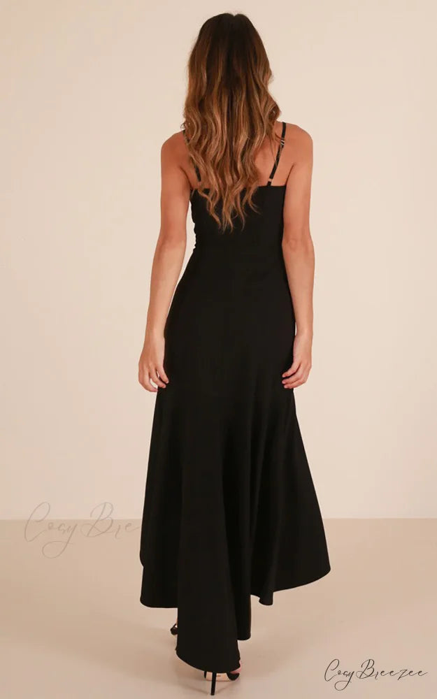 Asymmetric Flounce Long Dress S / PINK