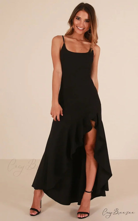 Asymmetric Flounce Long Dress S / RED