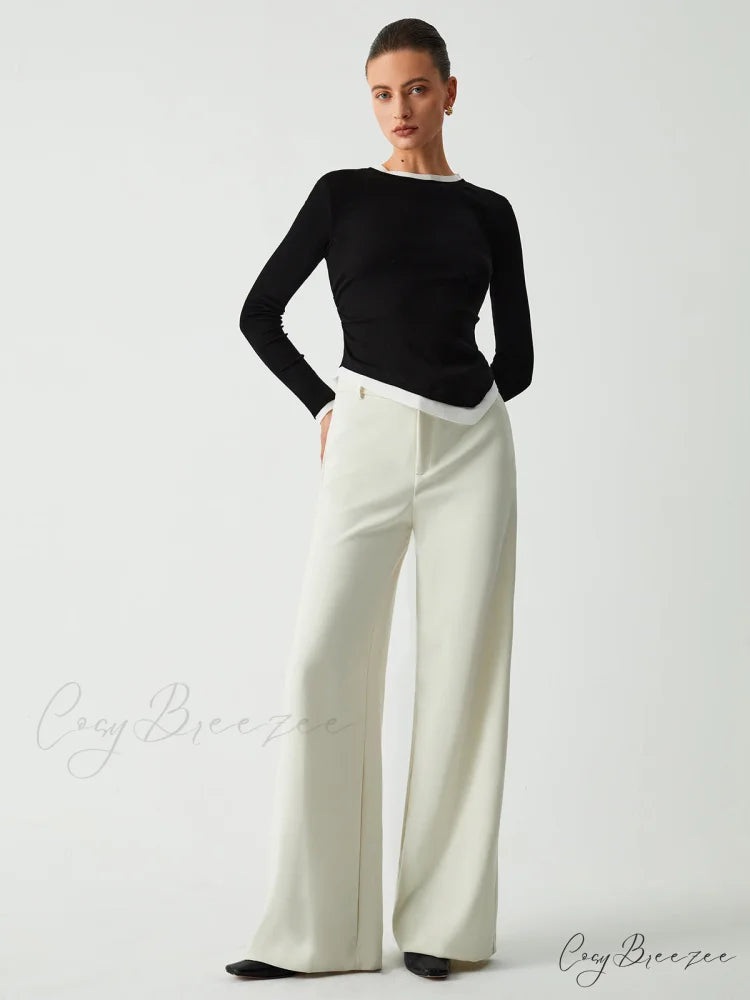 Asymmetric Hem Contrast Trendy Trim Long Sleeve Shirt