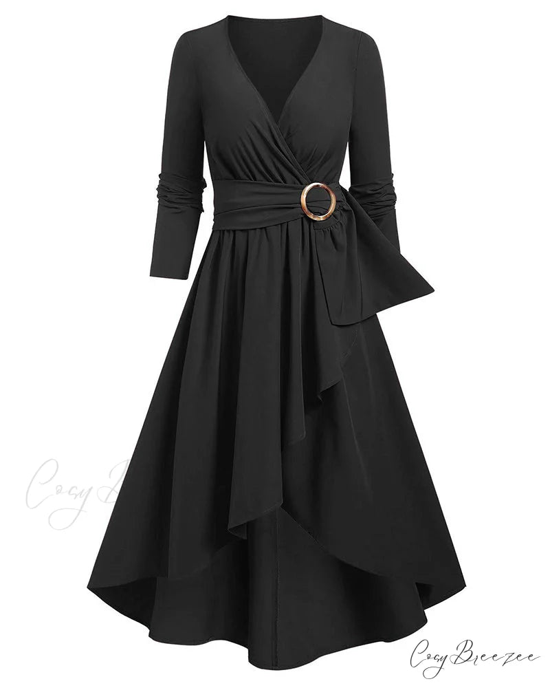 Asymmetric Hem Solid Color Dress