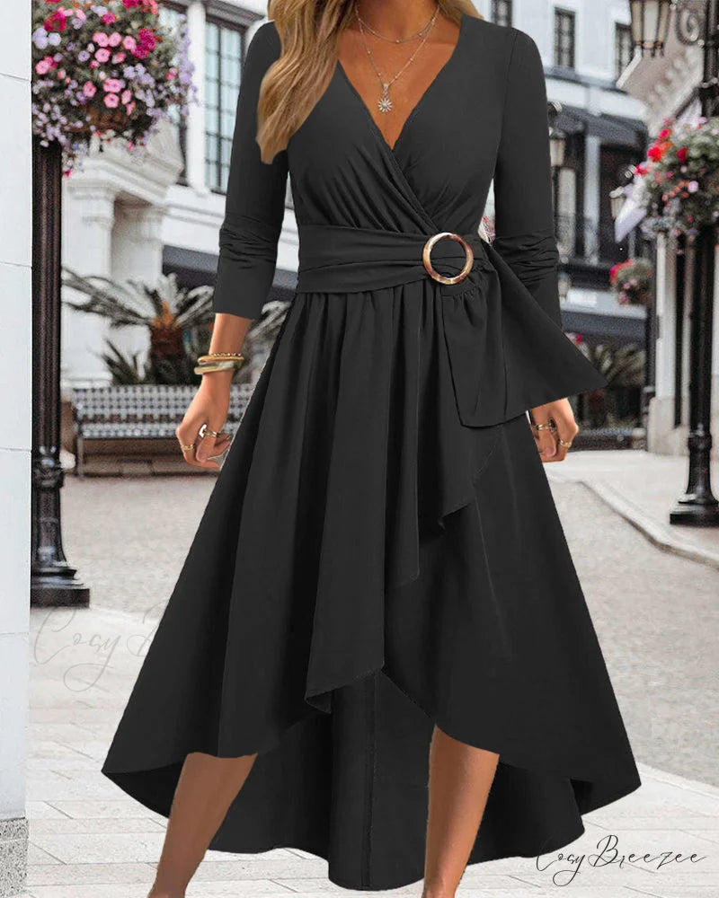 Asymmetric Hem Solid Color Dress
