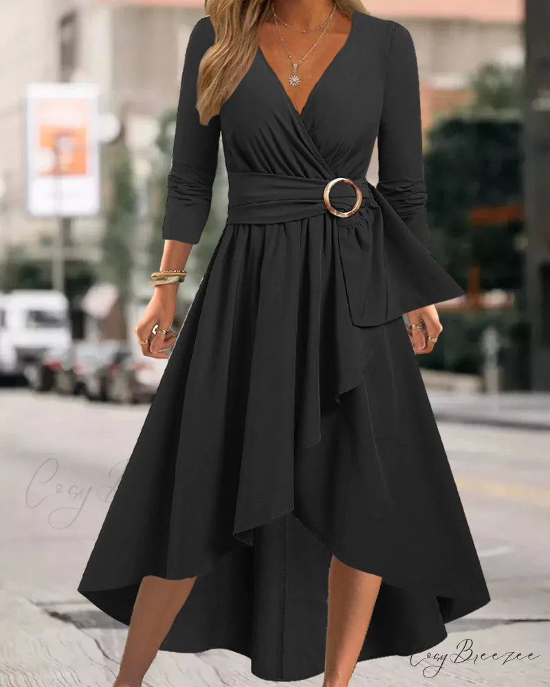 Asymmetric Hem Solid Color Dress