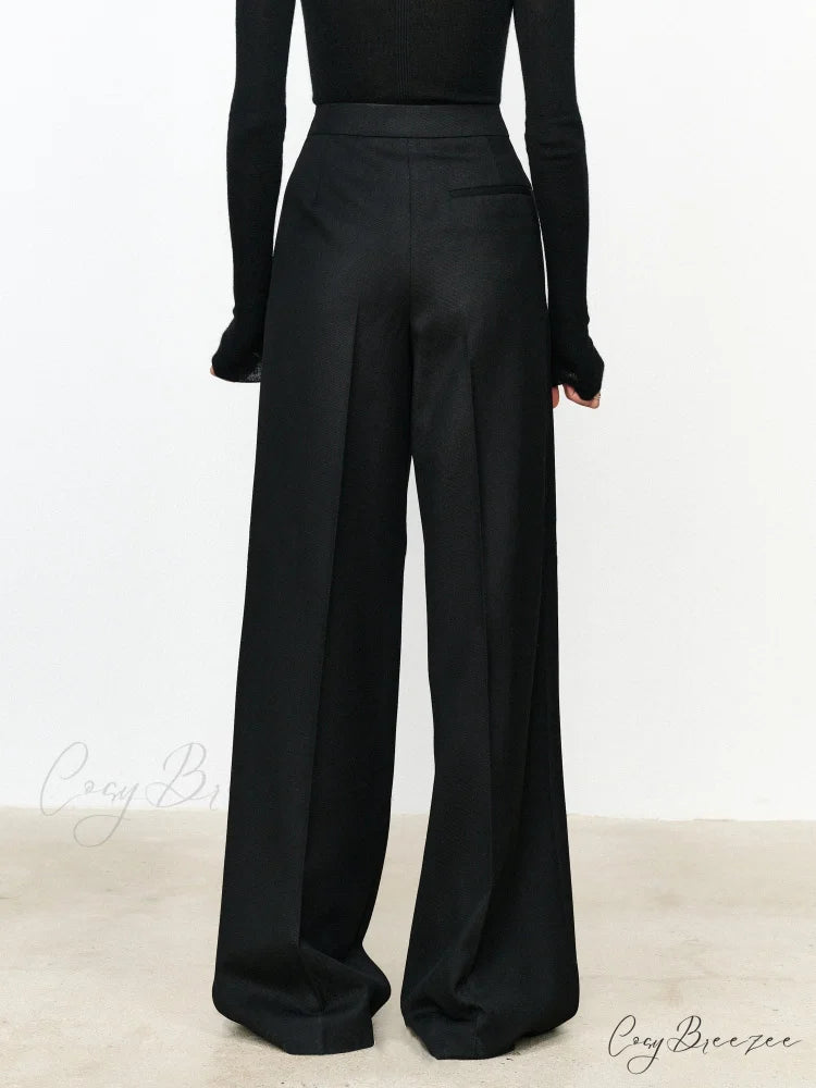 Asymmetric Layer Button Trendy Straight Leg Dress Pants