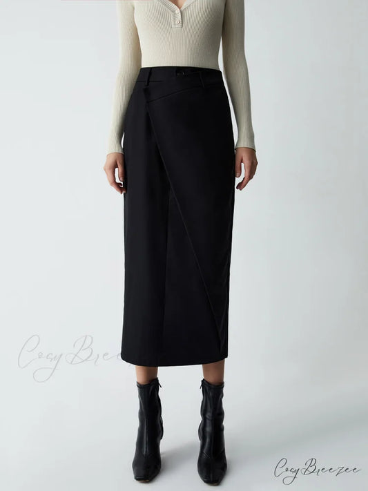 Asymmetric Layer Graceful Maxi Skirt Black / XS