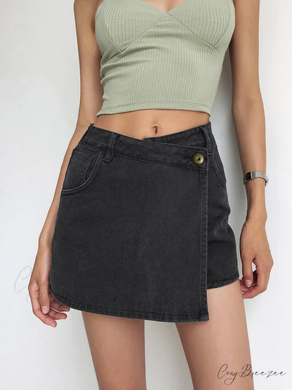 Asymmetric Layered Graceful Denim Shorts Black / XS