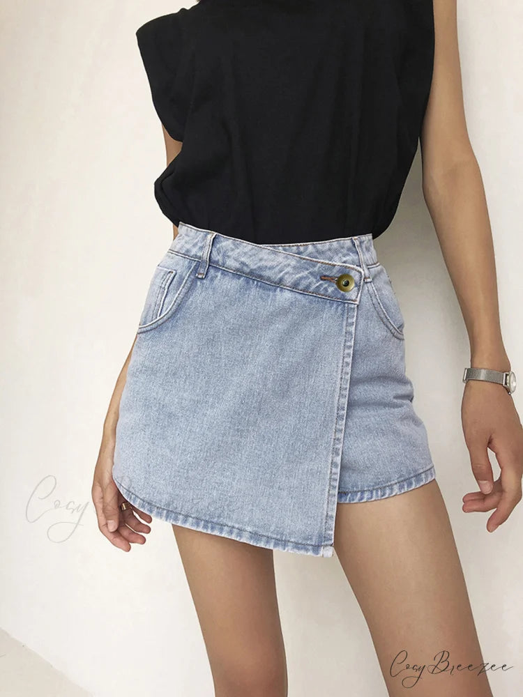 Asymmetric Layered Graceful Denim Shorts LightBlue / XS