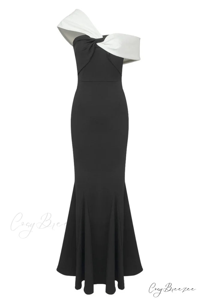 Asymmetric Off Stylish Shoulder Maxi Dress XS / Black