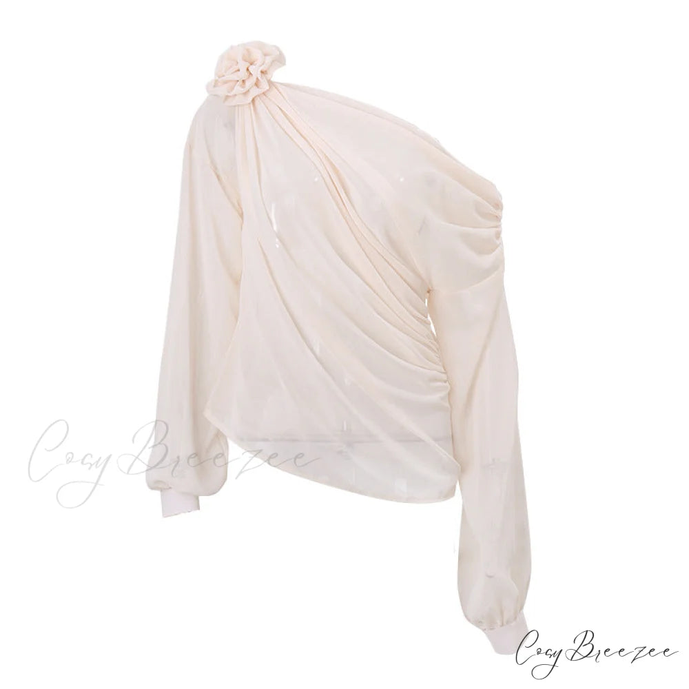 Asymmetric One Graceful Shoulder Off Blouse