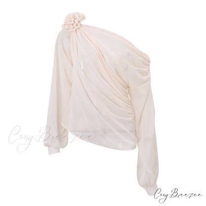 Asymmetric One Graceful Shoulder Off Blouse