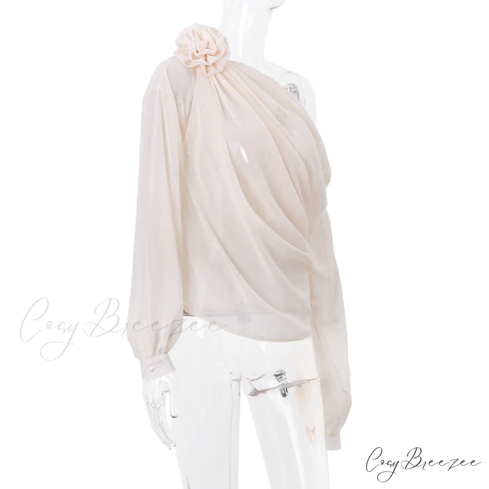 Asymmetric One Graceful Shoulder Off Blouse