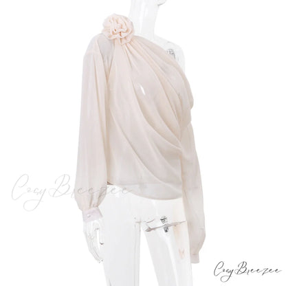 Asymmetric One Graceful Shoulder Off Blouse