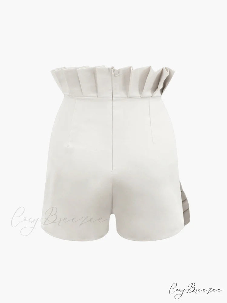 Asymmetric Pleated Graceful Zip Shorts