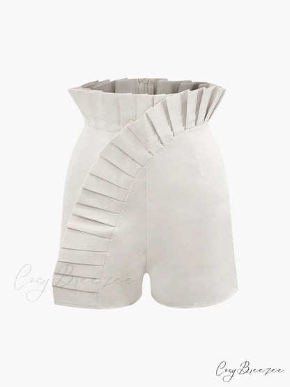 Asymmetric Pleated Graceful Zip Shorts