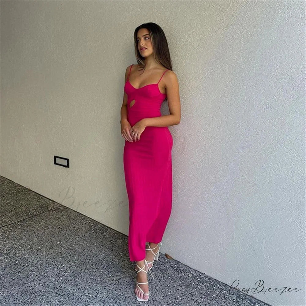 Asymmetric Tear Drop Charming Cut Detail Midi Dress