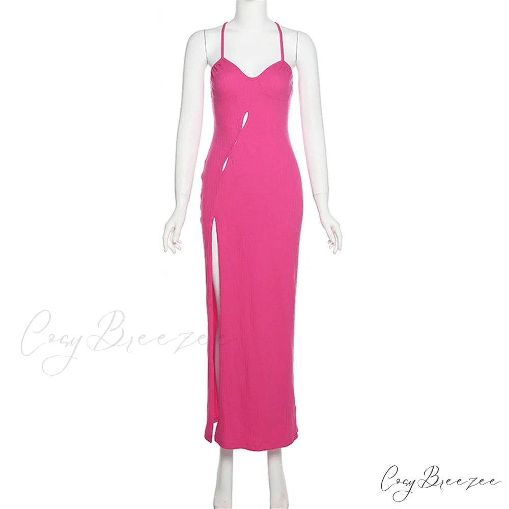 Asymmetric Tear Drop Charming Cut Detail Midi Dress