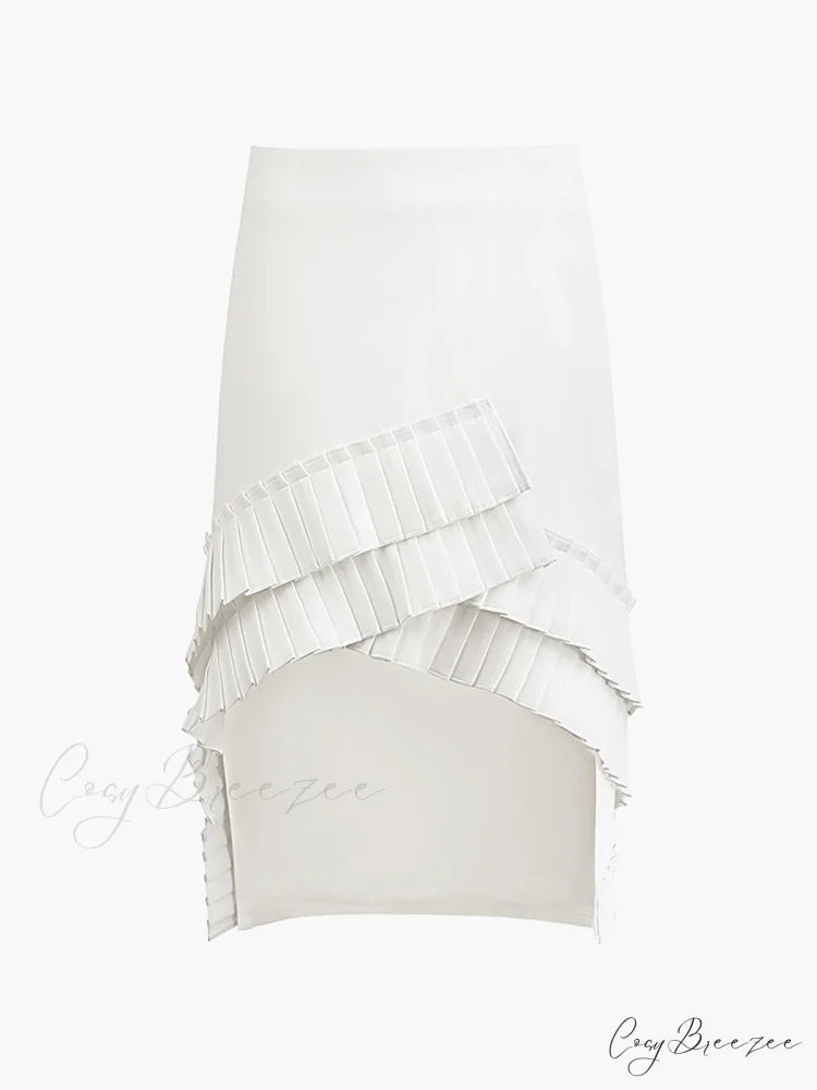 Asymmetrica Layered Graceful Pleated Midi Skirt
