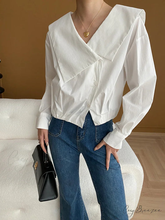 Asymmetrical Charming Collar Blouse White / S