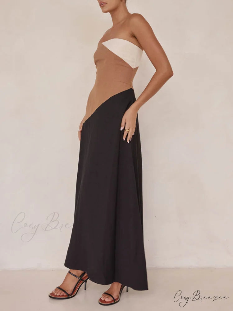 Asymmetrical Color-Blocked Stylish Maxi Dress