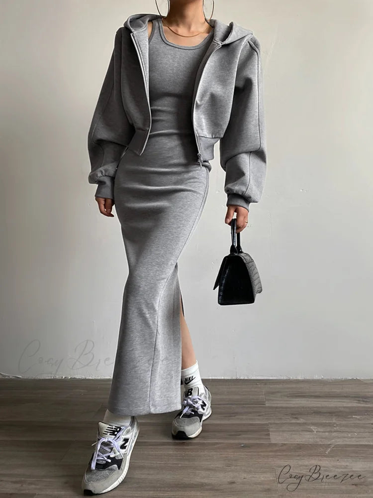 Asymmetrical Crew Neck Trendy Split Maxi Dress