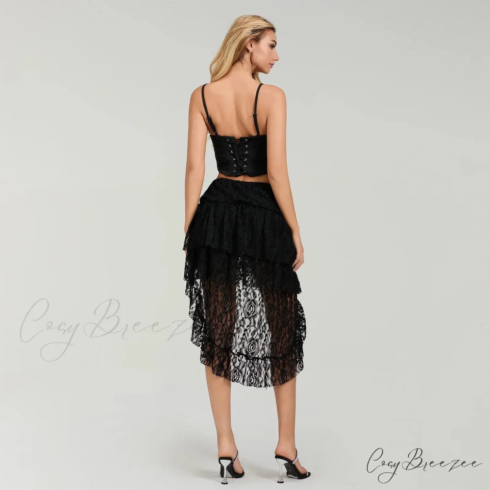 Asymmetrical Frilled Hem Skirt Black / One Size skirts-250223