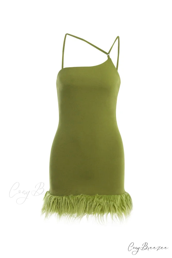 Asymmetrical Fuzzy Hem Mini Dress