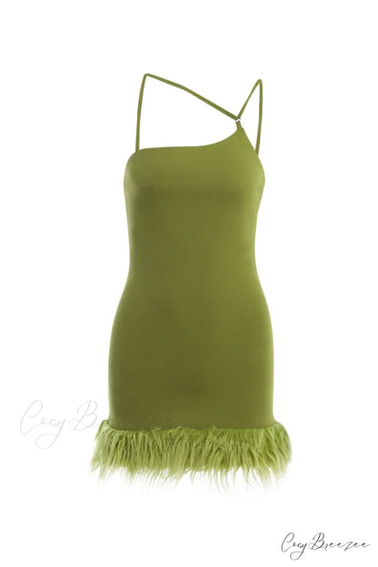 Asymmetrical Fuzzy Hem Mini Dress