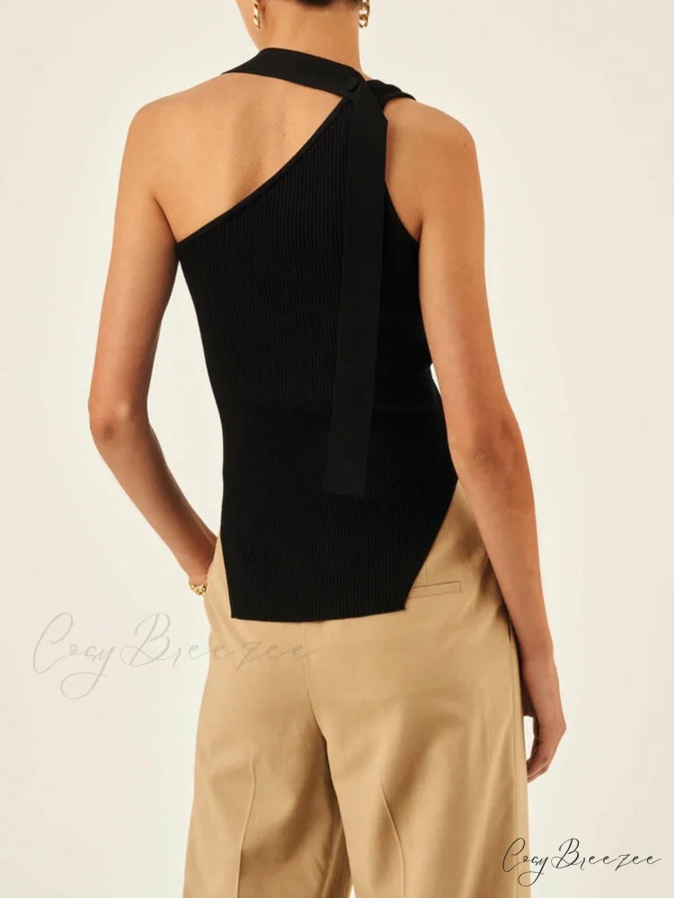Asymmetrical Halter Graceful Rib Vest